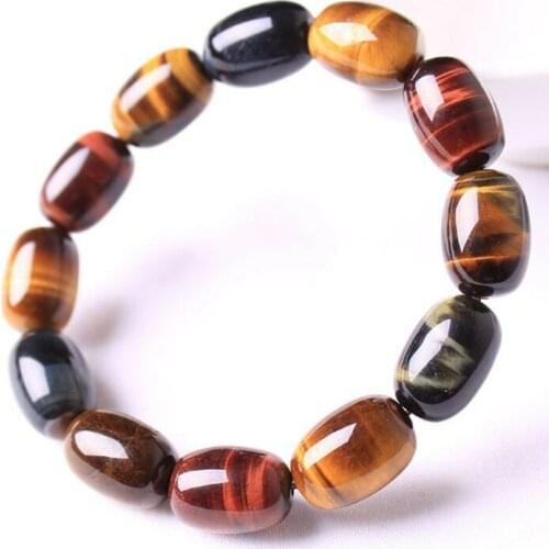 Genuine Natural Colorful Tigers Eye Bracelet Blue Red Yellow Barrel Beads Women Men Powerful Stretch 14x10mm AAAAA