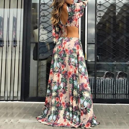 2021 new womens spring and summer new style V-neck nine-point sleeves split long dress