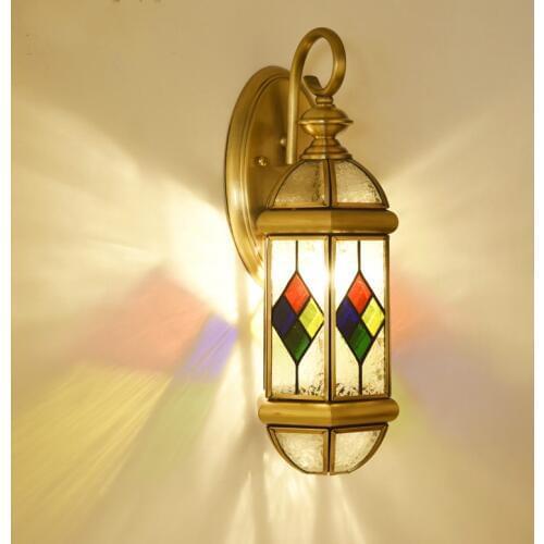 New Stained Glass lampshade outdoor wall lamp sconce colorful Tiffany glass garden lighting Copper E27 gate wall light Arandela