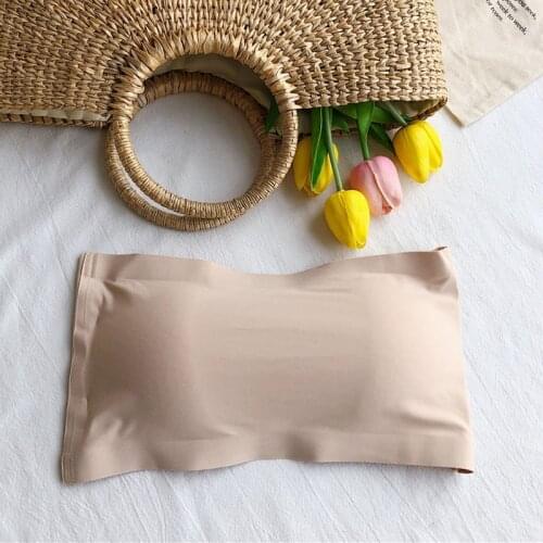 2021 100% new ice silk strapless, beautiful back, no trace, breast wrapped, three row button bra, girls undergarment