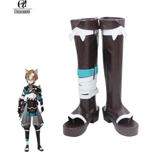 ROLECOS Game Genshin Impact Gorou Cosplay Shoes High Boots Cosplay Gorou Black Shoes Women and Men Cosplay Halloween Shoes