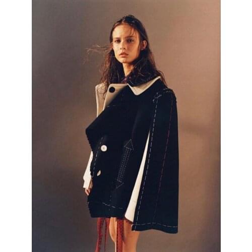 Autumn Winter Fashion 11.19 Black White Contrast Color Patchwork Short Jacket Coat Women Asymmetrical Wool Outerwear