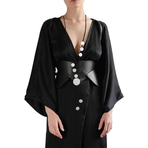 YD&YDBZ Silver Color Metal Small Round Long Necklace For Women Gothic Leather Rubber Pendant Necklaces DIY Handmade Jewelry Gift