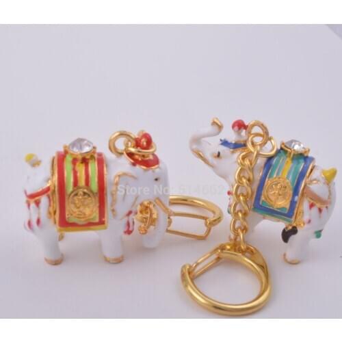 Feng Shui Pair of White Elephants Keychain Amulet + Free Bag W1202