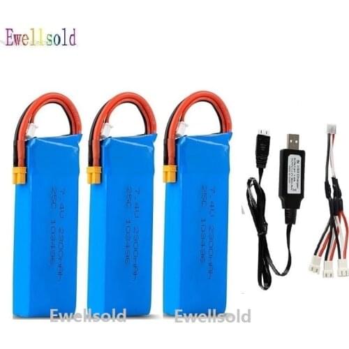 Ewellsold 2S 7.4V 2300mAh Rechargeable Lipo Battery with charger XT30 25C 103496 for Bugs 6 Bugs 8 RC Quadcopter Spare Parts