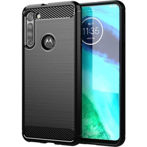Shockproof Carbon Fiber Case for MOTO G8 Brushed Texture TPU Rubber Full Body Protective Phone Cover