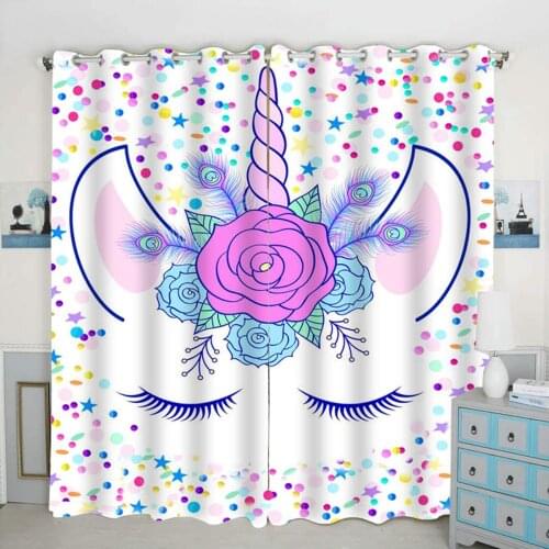 Animal Curtains Flowers Unicorn and Stars Cute Window Curtain Panels Luxury Home Decor Curtains for Living Room