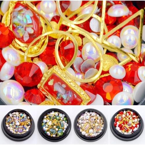 Mixed style metal 3d nail art decorations rhinestones pearls frame glitter nails accessoires diy kit 2018 new arrival