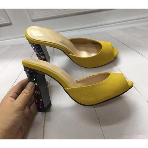 Women Sexy peep toe high heel slippers Fashion diamonds heel Slides shoes Chic sexy&club shoes EU35-41 size BY434