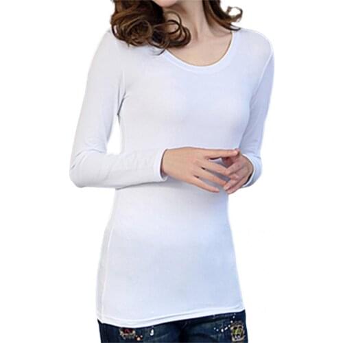 Comfy Stylish Solid Color Long Sleeve Basic Shirt Women Blouse Elastic for Shopping