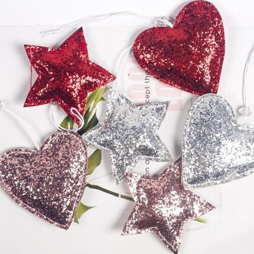 YOMDID 3PCS/lot Christmas sequins decor Christmas tree hanging pendants pentagram red silver love heart shape pendant navidad