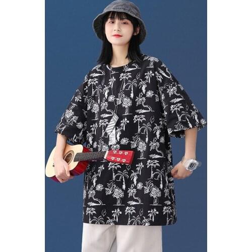 KULIQI Palm Tree Printed Women Summer Short Sleeve Cotton T-shirts Swag Breathable Girls Casual Tees 2021 New DT116