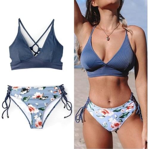 New Women Push Up Bikini Set High Waist Print Female Swimsuit Sexy Cross Backless Female Summer Beachwear 2021