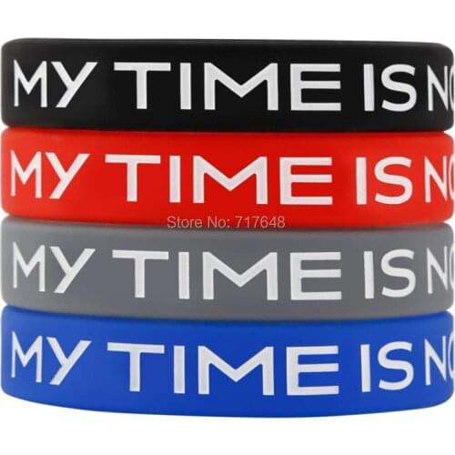 100pcs Inspirational Quote MY TIME IS NOW wristband silicone bracelets free shipping by ePacket A