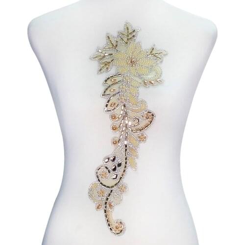 5piece Long Flower Motifs Rhinestones Hox-Fix Applique Patches Crystal Iron on Sticker Sewing Accessories for Bag Clothes T2314