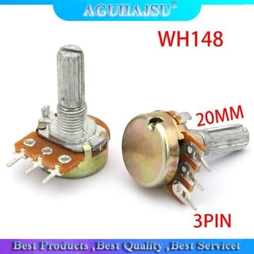 5pcs WH148 3PIN 20MM B10K 10K OHM Single Rotary Potentiometer Pots Shaft 20MM With Nuts Single couplet potentiometer