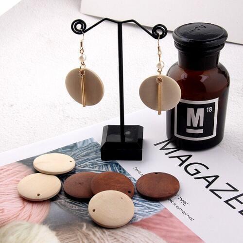 Round Single Hole Wooden Beads Eardrop Pendant Bracelet Diy Earring Handmade Material Jewelry Components 6pcs