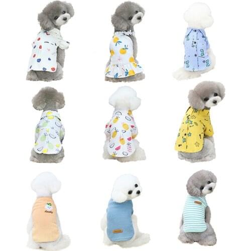 8 Styles Cute Pet Dog Summer T-shirts Princess Girls Dog Skirts Fashion Striped Fruits Pet Clothes for Poodle Teddy Chihuahua