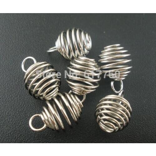 Free Shipping! 100 PCs Silver Tone Spiral Bead Cages Pendants Findings 8x9mm (E04017)