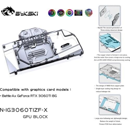 Bykski 3060TI GPU Water Cooling Block For Colorful Battle-AX RTX3060TI 8G, Graphics Card Liquid Cooler System, N-IG3060TIZF-X