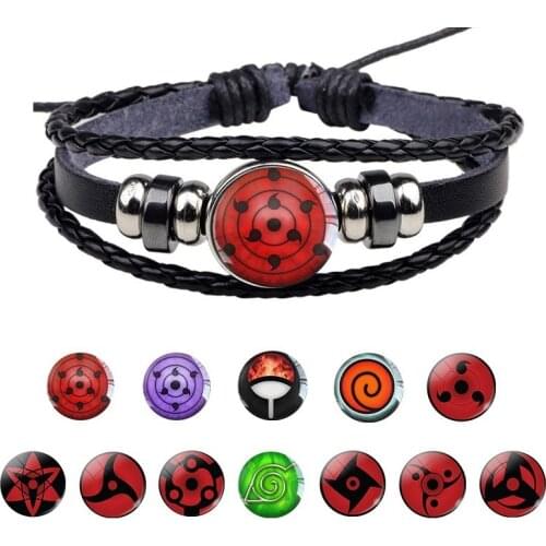 1 Pcs Sharingan Eye Bracelet Anime Braided Leather Bracelet Sasuke Uchiha Clan Rinnegan Taichi Kakashi Cosplay Jewelry Wholesale