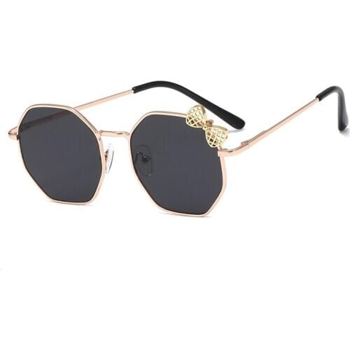 Kids Metal Polygon Sunglasses for Girls Boy Vintage Children Bow Oversize Baby Sun Galsses Fashion Octangle Infant Oculos Gafes