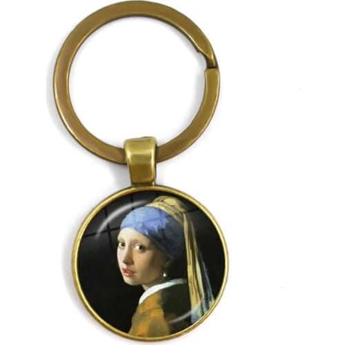 Girl with A Pearl Earring Vermeers Masterpiece Glass Dome Keyring Handcrafted Keychain Jewelry for Women Men