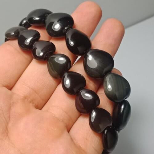 DHXYZB 12-15mm Natural Rainbow Eye Obsidian Bracelets heart shaped Beads Stretch crystal and Stone Healing For Women Jewellery