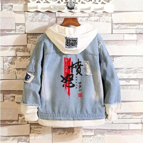 Seven Deadly Sins Cosplay Hoodies Anime Printed Denim Jacket Streetwear Hip Hop Hooded Jean Jackets Casual Outwear Coat Costume