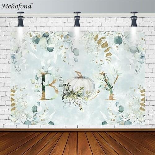 Mehofond Boy Baby Shower Newborn Backdrop White Punpkin Leaf Decor Photography Background Prop Photo Studio Banner Photozone