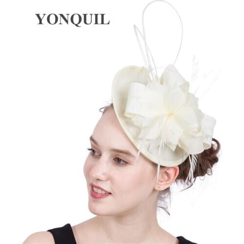 Imitation Sinamay Wedding Headwear Women Fascinator Hat Hair Clip With Fancy Feather Flower Fedora Headband Accessories Ladies