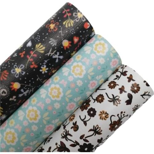 Flowers Printed Synthetic Faux Leather Vinyl Fabric Sheet Felt Backing Synthetic Leather Faux Vinil DIY A4 SIZE 6S97C