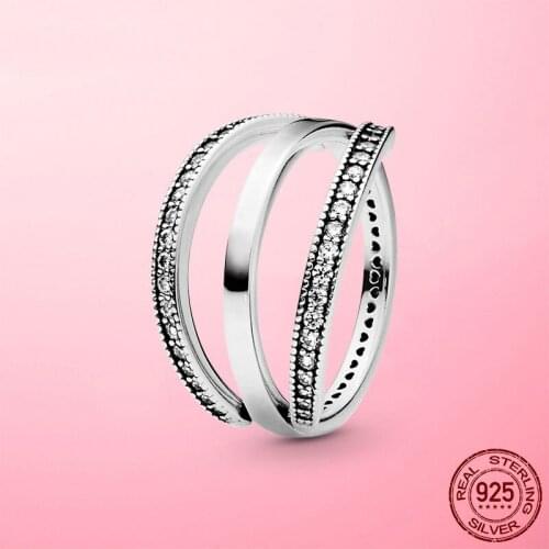 Silver Rings 925 Sterling Silver Hearts Engraved Ring for Women Triple Clear CZ Anel Wedding Band Engagement Jewelry Making Gift