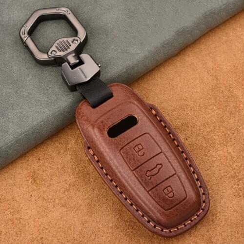 Leather Car Key Case Cover Holder Fob for Audi Q8 C8 A6 A7 A8 2018 2019 Auto Styling Holder Remote Shell Accessories Protection