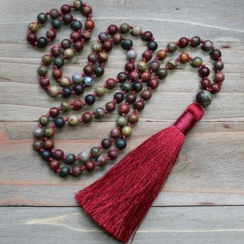 Red Tassel Necklaces For Women 108 Mala Beads J-asper Boho Tassel Necklace Yoga Jewelry Necklace Meditation Gifts