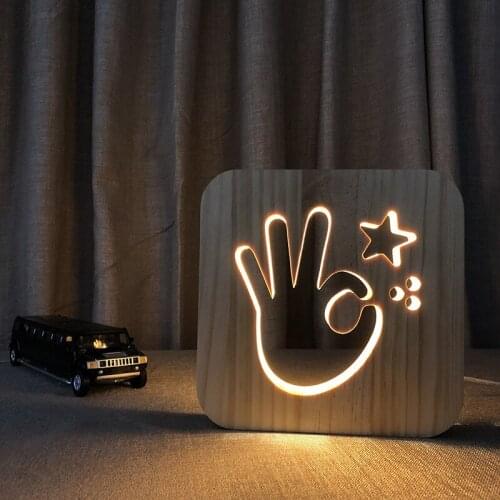Creative Wood OK Design Lamp LED Night Light Luminaria Solid Wood Night Lamp for Children Bedroom Bedside Light