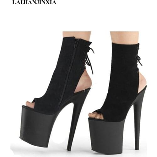 LAIJIANJINXIA New Fashion 20CM High Heel Ankle Boots Sexy Princess Banquet Low Boots 8 inches Beautiful Club Pole Dancing Shoes