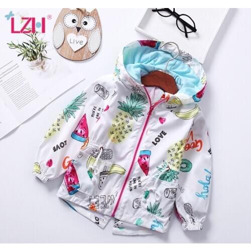 LZH 2020 Autumn Baby Girls Winter Clothes Childrens Thin Jacket Printting Hooded Windproof Windbreaker For Girls Fashion Coat