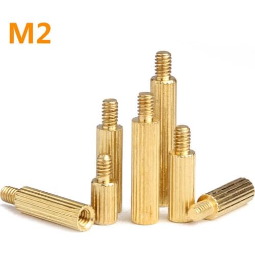 M2 Brass Round Knurl Male Female Standoff Stud Board Threaded Pillar PCB Motherboard Spacer Hollow Bolt Screw Nut M2*L+3/4mm