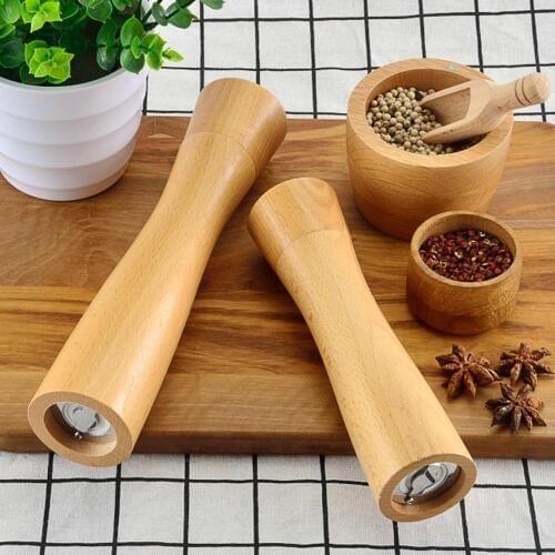8/10inch Beech Wood Salt Pepper Mill Herb Spice Pepper Grinders Manual Ceramic Grinder Shaker Kitchen Accessories