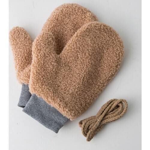 Korean Cute Lamb Wool Halter Neck Full Finger Double Layer Warm Mittens Female Winter Plush Thicken Windproof Cycling Gloves H36