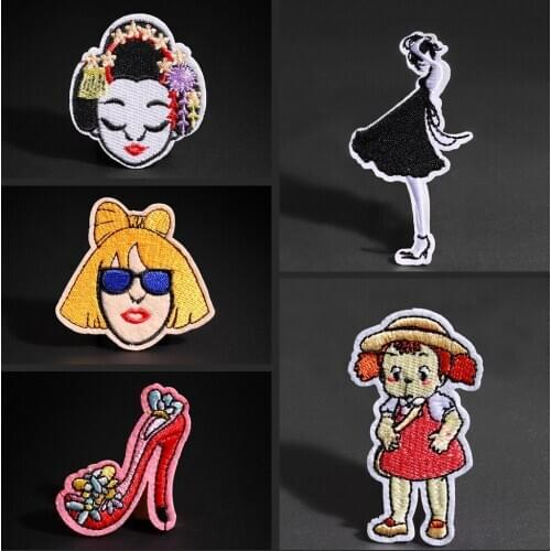 Embroidered girls patches Geisha and high heels Shoe bag Fashion clothing ironing accessories