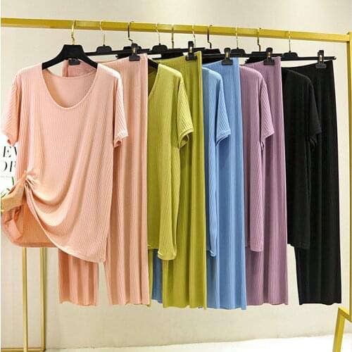 Fdfklak New Summer Womens Pajamas Set Sweet Home Suit Modal Short Sleeve Nightwear Loose Pyjamas Comfort Femme Pijamas