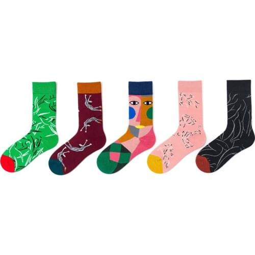 New cartoon print socks for men and women pure cotton cute funny socks creative pattern breathable art ankle socks fashionable