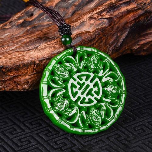 New Design Natural Green Nephrite Pendant Hetian Jadeite Five Blessings Spinach Green Round Pendant Necklace Jewelry Wholesale