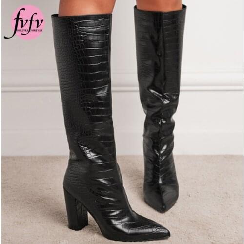 [FVFV] PU material Slim Boots Sexy knee high female snow boots womens fashion winter thigh high boots shoes 2021 unique design