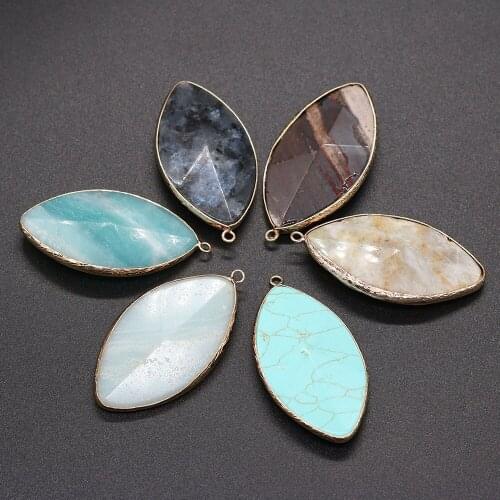 Faceted Natural Stone Pendant Horse Eye Shape Section Charm for Jewelry Making DIY Nacklace Bracelet Accessories Size 30x56mm