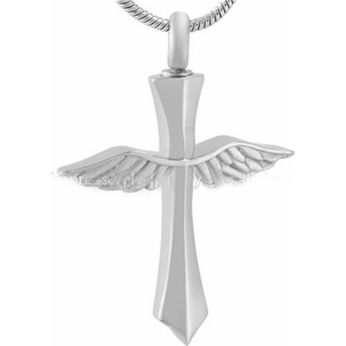 Angel wings Cross Urn Necklace-Memorial Keepsake- Religious Cross Ashes Holder Ashes Locket For Beloveds Ashes Free +20' Chain