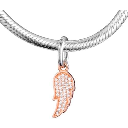 Fits for Pandora Bracelets Angel Wing Charms with Rose Gold Plated 100% 925 Sterling Silver Beads Free Shipping