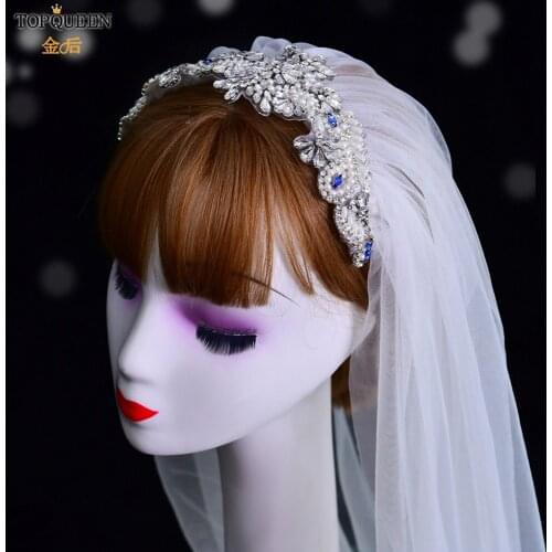 TOPQUEEN VS487 Blush Wedding Veil Rhinestone Headband Veil Bridal Veil with Comb Accessories for Wedding Veil Shiny